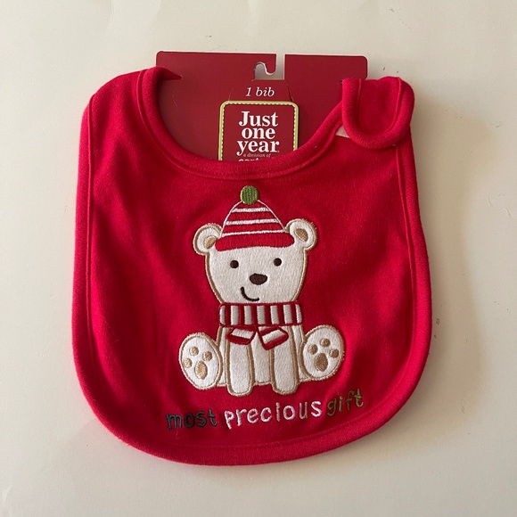 NWT 2 pieces Carter's Just One You red reindeer sleeper pajamas and Bib - Picture 7 of 9